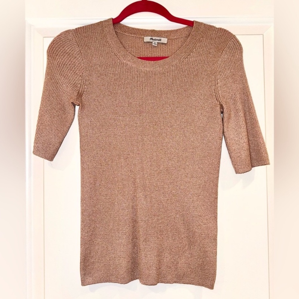 Madewell Metallic Knit Sweater Top in Rose Gold